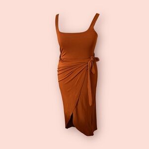 Wilfred Terracotta Midi Dress, faux wrap sz Large